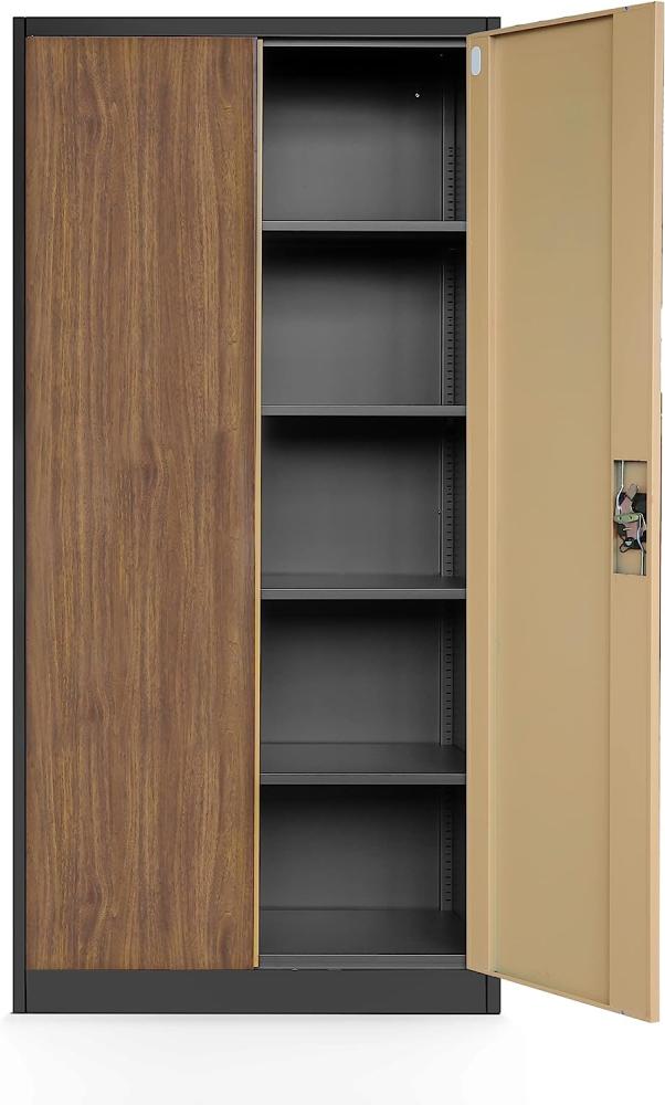 Aktenschrank C001H Büroschrank Metallschrank Stahlschrank Werkzeugschrank Stahlblech Pulverbeschichtet Flügeltürschrank Abschließbar 195 x 90 x 40 cm (Anthrazit-Holzoptik) Bild 1