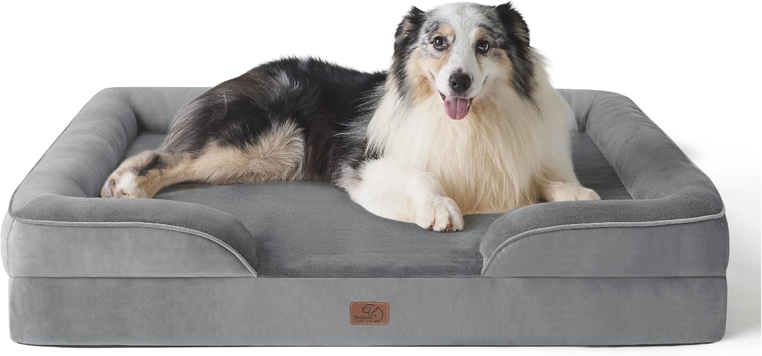 BEDSURE orthopädisches Hundebett Ergonomisches Hundesofa - 106x80 cm Hundecouch mit eierförmiger Kistenschaum für große Hunde, waschbar rutschfest Hundebetten, grau Bild 1