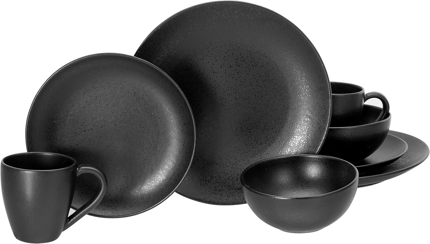 CreaTable 16816 Kombiservice Magic Black für 2 Personen, Steinzeug, schwarz (1 Set, 8-teilig) Bild 1