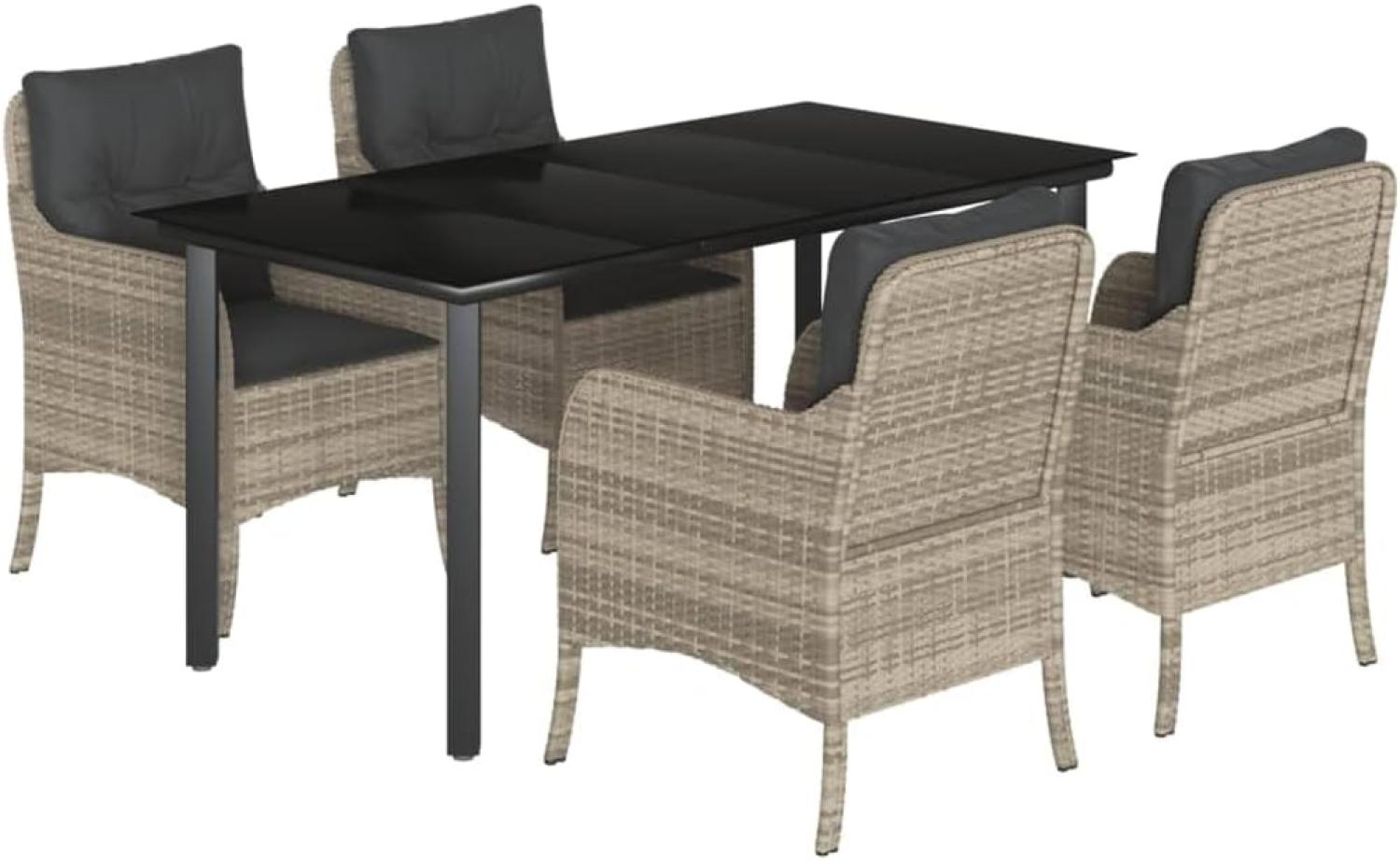 vidaXL 5-tlg. Garten-Essgruppe mit Kissen Hellgrau Poly Rattan 3212000 Bild 1