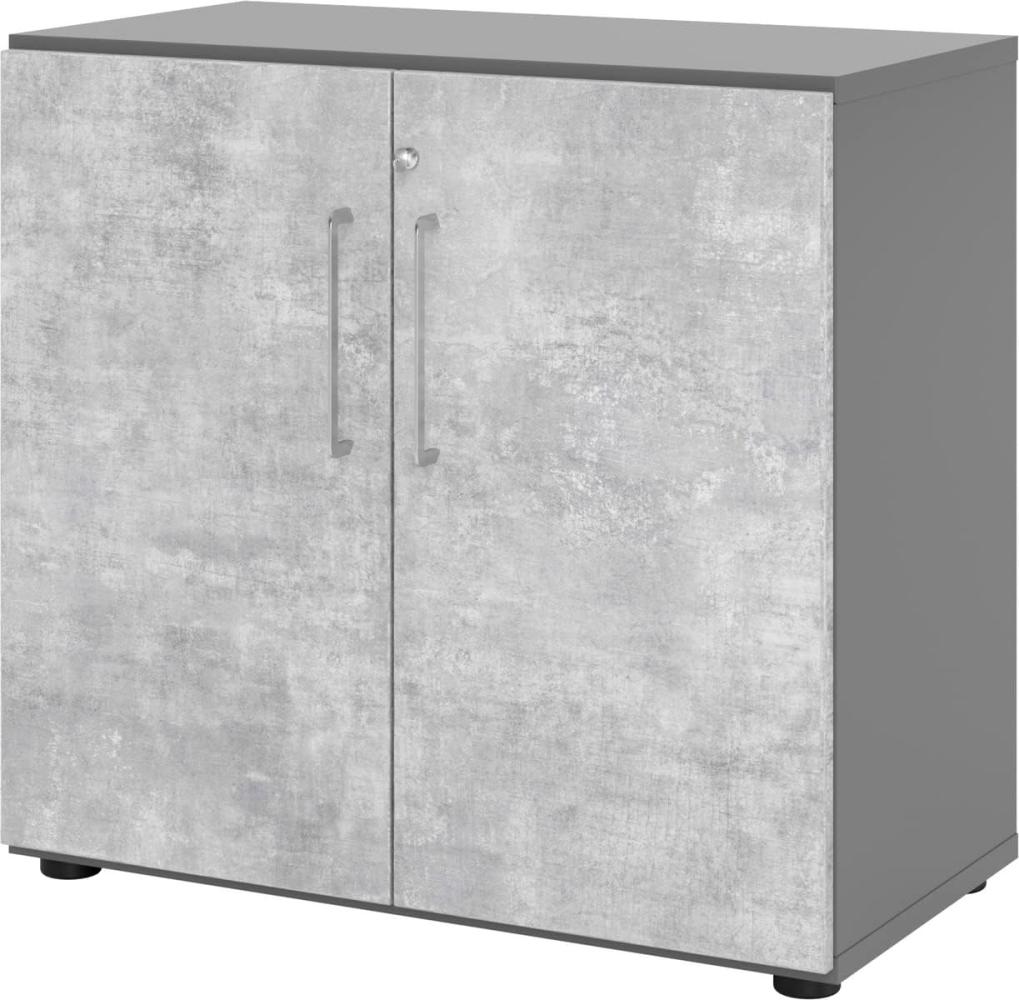 bümö® smart Aktenschrank abschließbar aus Holz | Büroschrank für Aktenordner | Büro Schrank System für Ordner | Flügeltürenschrank inkl. Einlegeböden (Graphit-Beton, 2 Ordnerhöhen) Bild 1