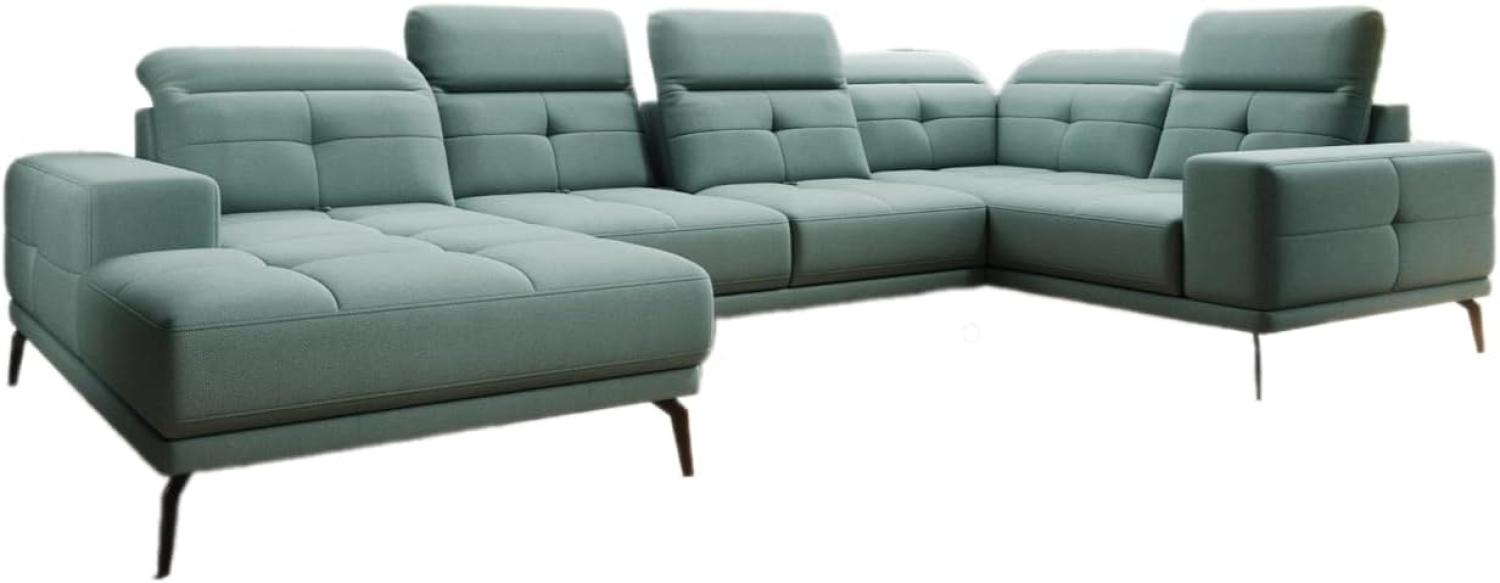 Designer Sofa Nerio mit verstellbarer Kopf- und Rückenlehne Stoff Grün Links Bild 1