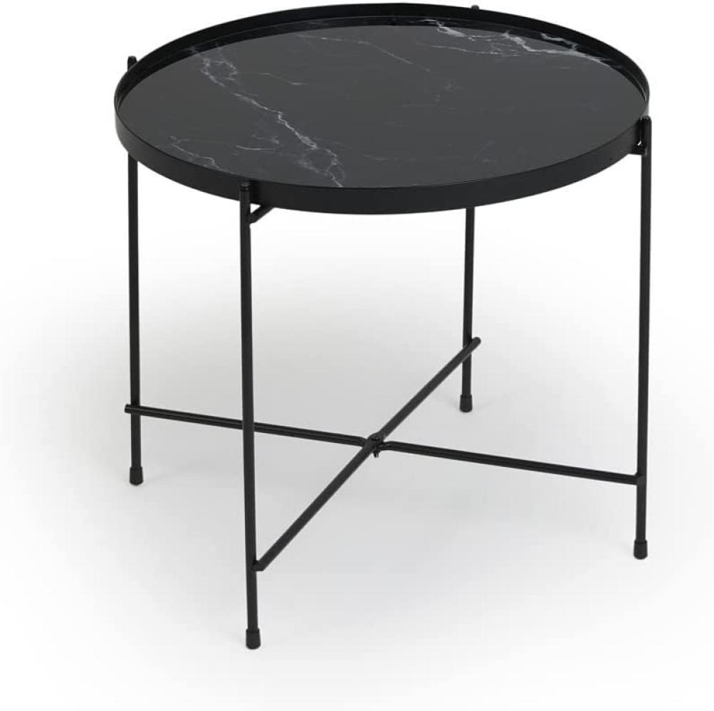 LIFA LIVING Runder Couchtisch in Schwarz, Luxuriöser Beistelltisch aus Metall & Glas, Kaffeetisch im Marmor Design, ø 50 x 38 cm, max. 5 kg belastbar Bild 1