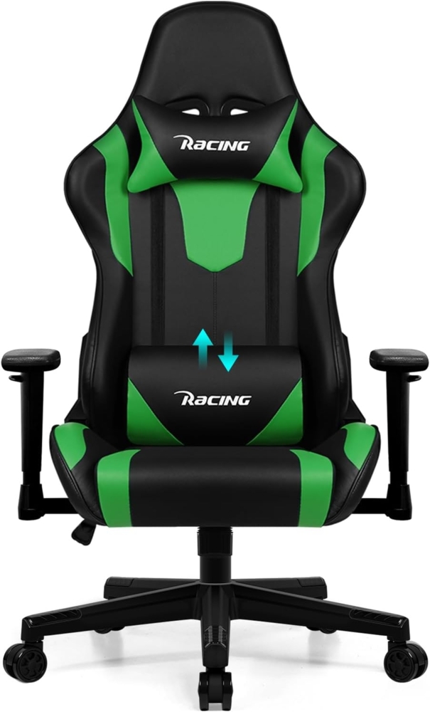 Homimaster Gaming Stuhl, Bürostuhl Ergonomisch mit verstellbare Lendenkissen, Kopfkissen und Armlehnen, Gaming Chair Gepolstert, Gamer Stuhl Wippfunktion, Gaming Stuhl 150 kg Belastbarkeit Bild 1