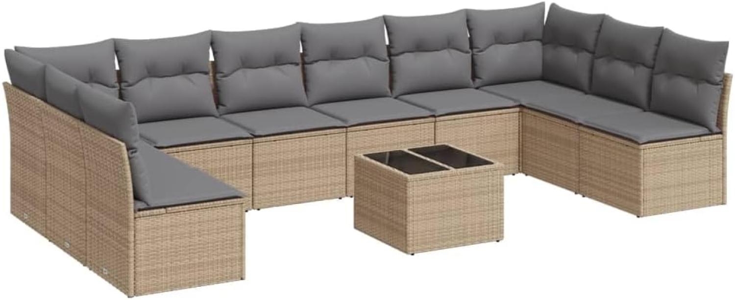 vidaXL 11-tlg. Garten-Sofagarnitur mit Kissen Beige Poly Rattan 3249938 Bild 1