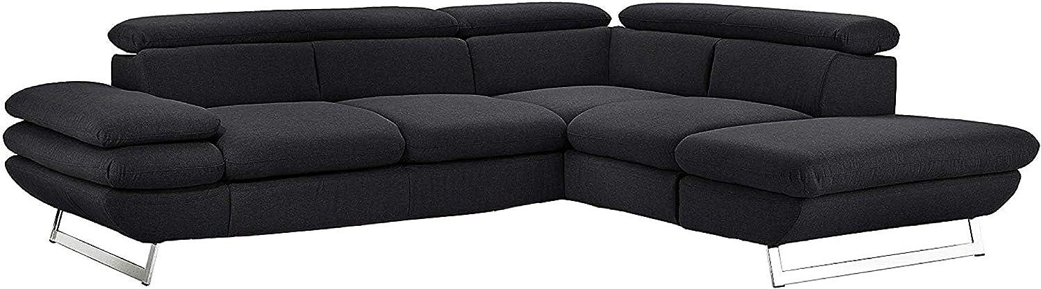 Mivano Ecksofa Prestige, Modernes Bettsofa in L-Form mit Ottomane und Schlaffunktion, Kopfteile und Armteil verstellbar, 265 x 74 x 223, Strukturstoff, schwarz Bild 1