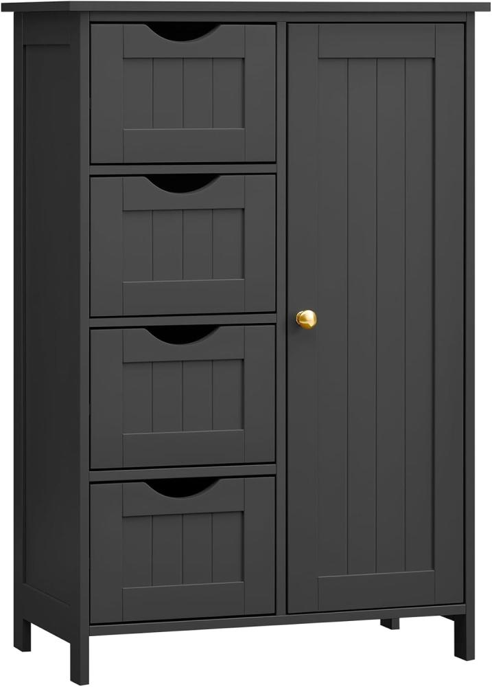 Vasagle Badezimmerschrank mit 4 Schubladen und verstellbarer Ablage, MDF tintenschwarz, 82 x 30 x 55 cm Bild 1