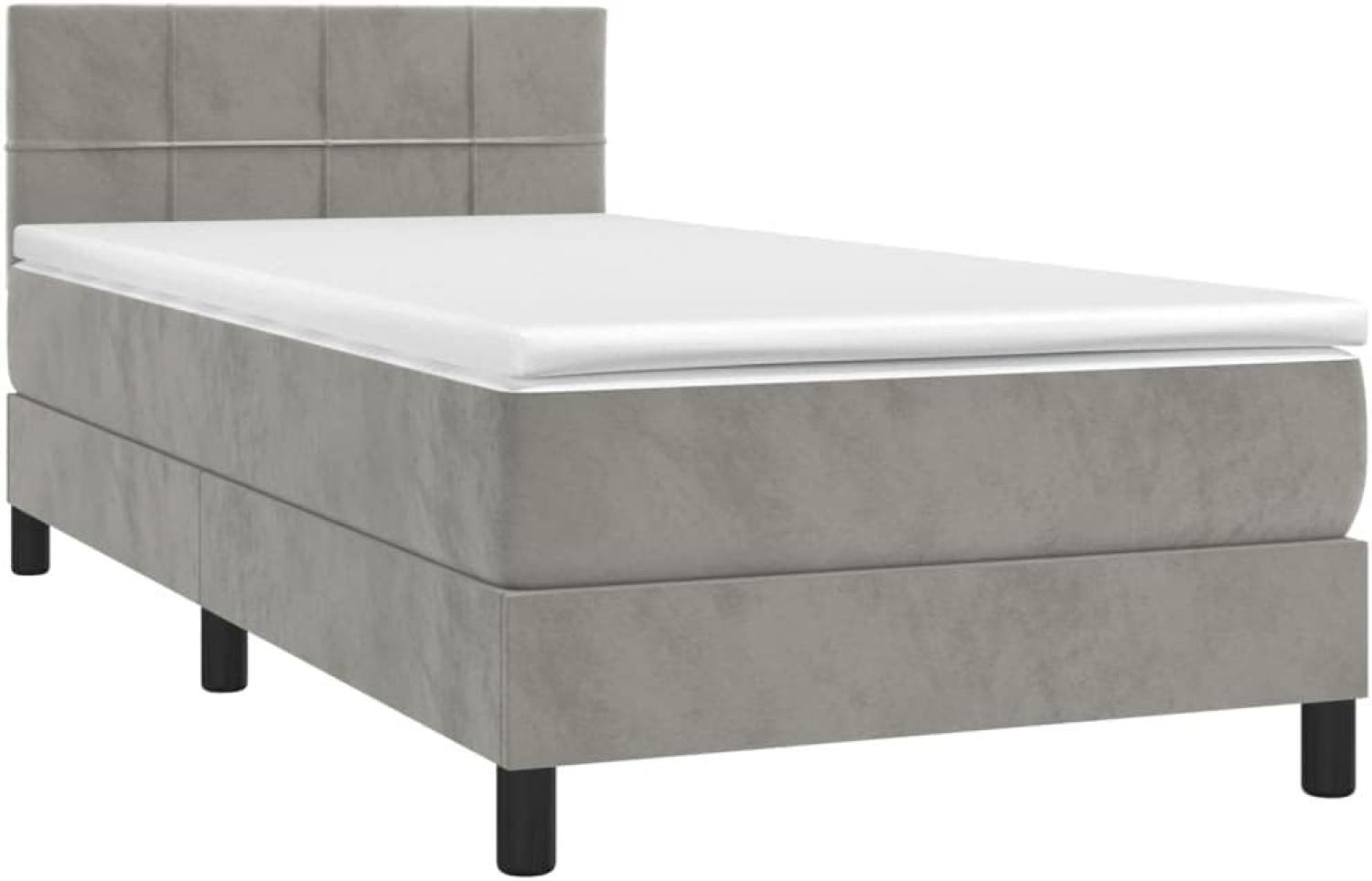 vidaXL Boxspringbett mit Matratze Hellgrau 90x200 cm Samt, Härtegrad: H2 [3141281] Bild 1