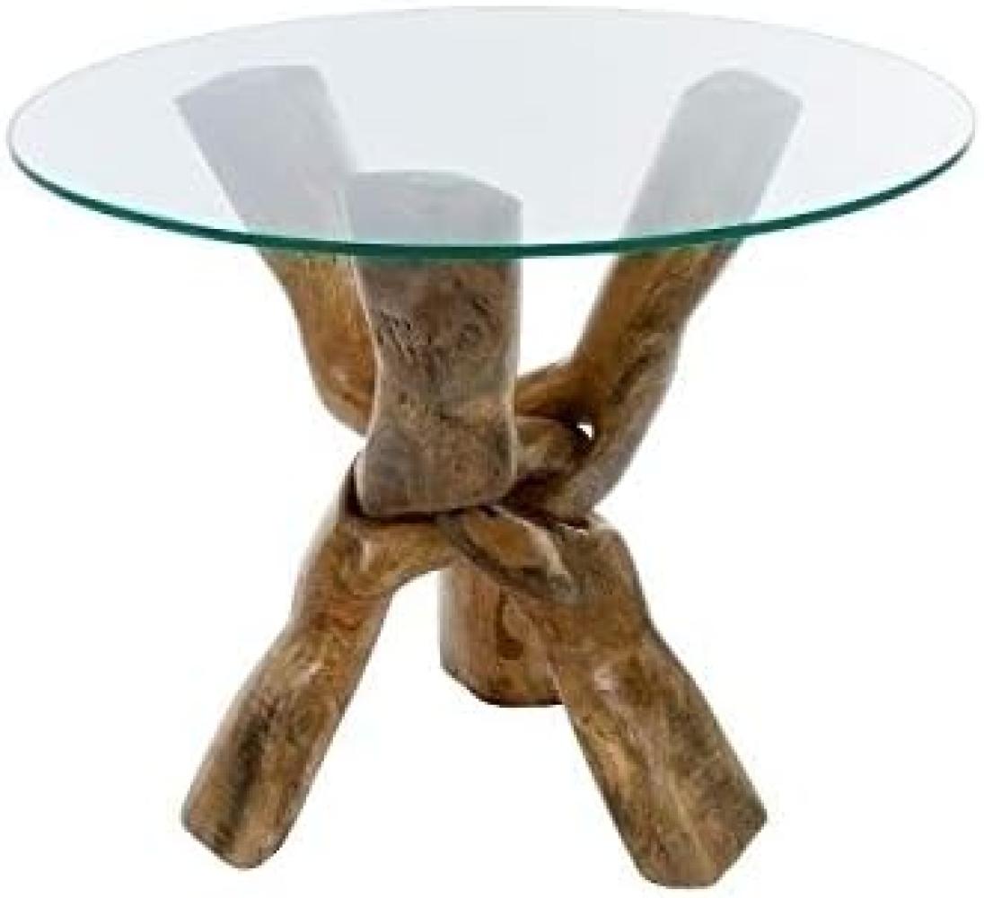 Couchtisch Sharika 60 x 60 x 48 cm massive Holzbeine verflochten mit Glasplatte Bild 1