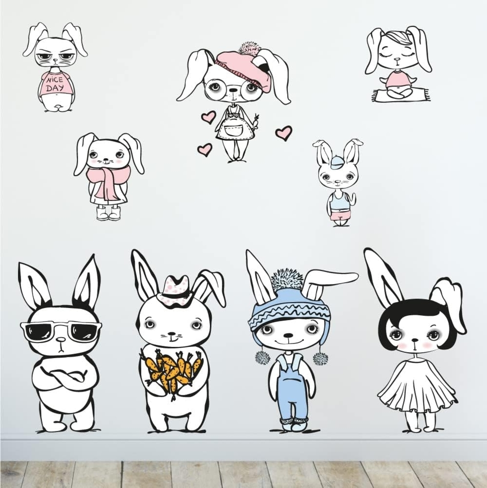 Sunnywall Wandtattoo Cool Rabbit - coole Hasen - Wandtattoo – Kinderzimmer Wandaufkleber (6 St), konturgeschnitten Bild 1
