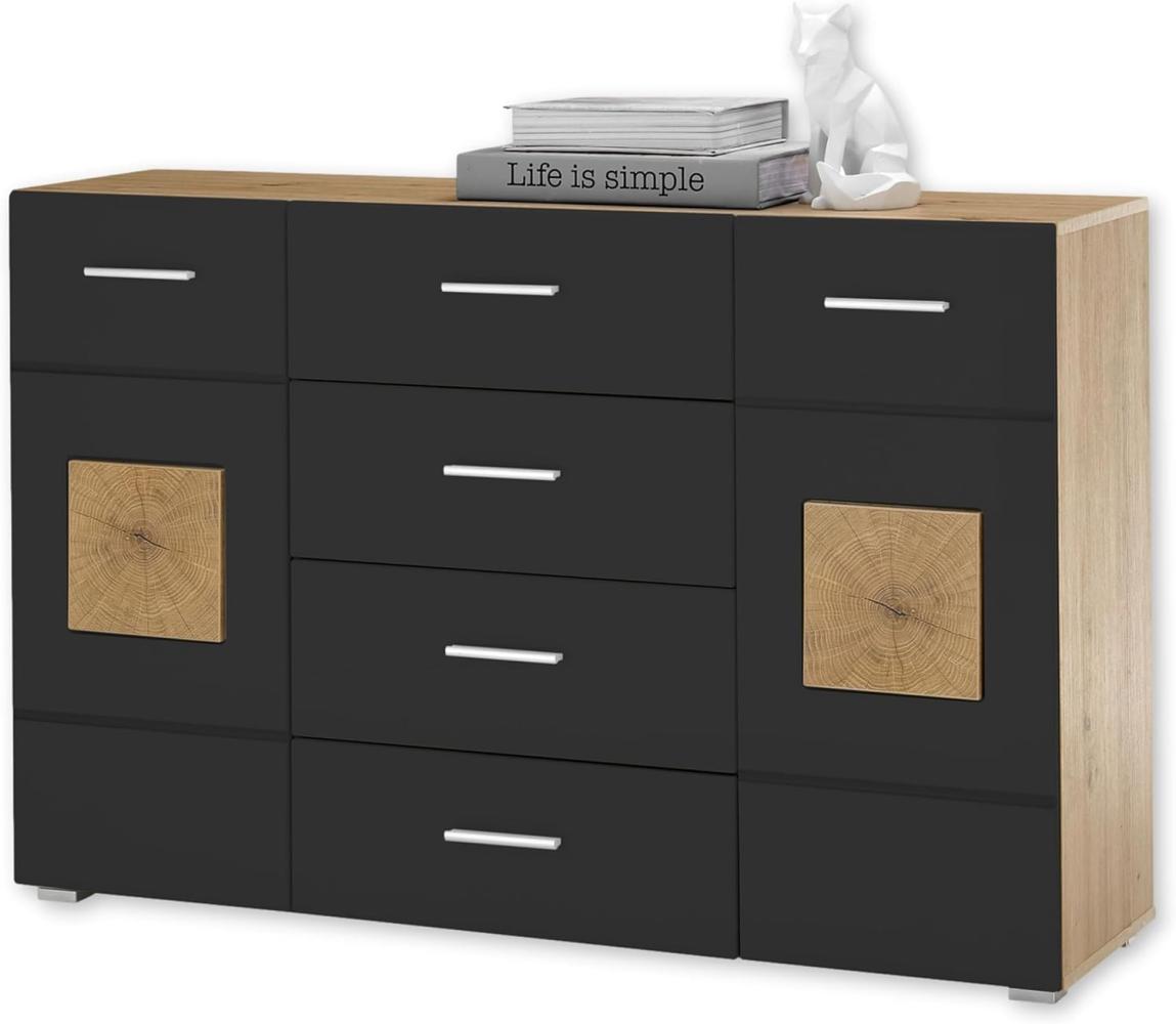 DEINE TANTE EMMA 36-191-V2 Georgia Artisan Eiche Nb. / Schwarz Kommode Sideboard Beistellkommode mit Schubladen und 2 Türen ca. 140 x 92 x 40 cm Bild 1