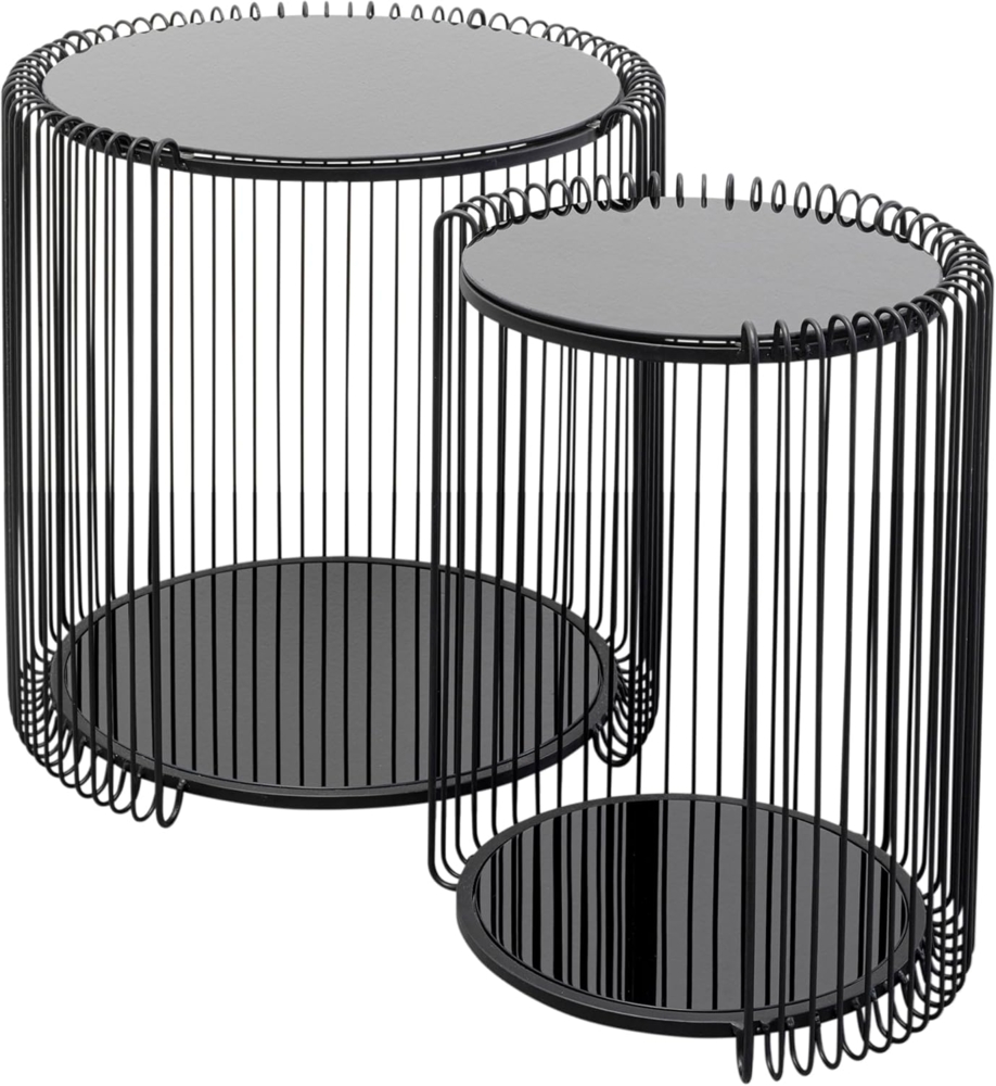KARE Design Beistelltisch Wire Double Schwarz 2er Set Modern Stahl Glas Geschenkidee Sofa Runder Nachttisch Raumdekor Wohnkultur Wohnzimmer Büro 46 x 45 x 45 cm 43 x 33 x 33 cm (H/B/T) Bild 1