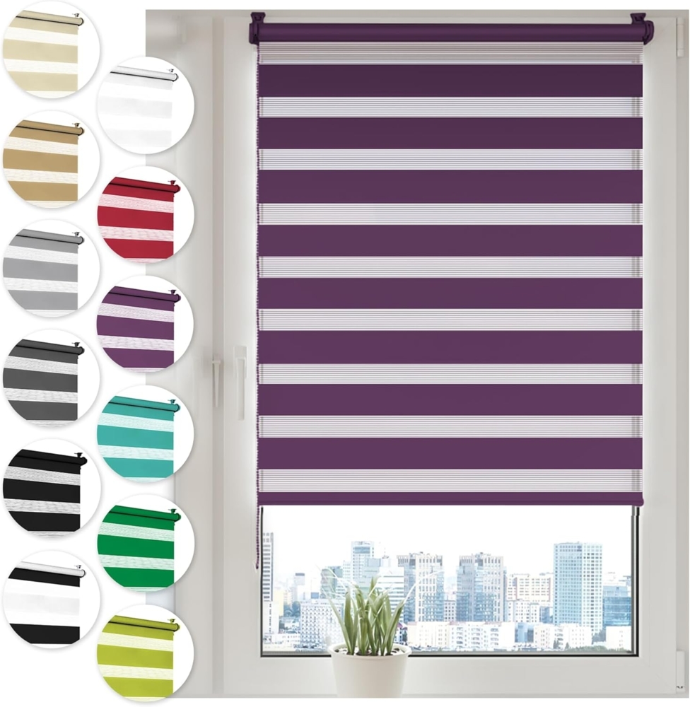 Doppelrollo Klemmfix ohne Bohren 120x100 cm Lila Duo Rollo Klemmrollo Sonnenschutzrollo Fensterrollo für Fenster & Türen Zebrarollo Seitenzugrollo Bild 1