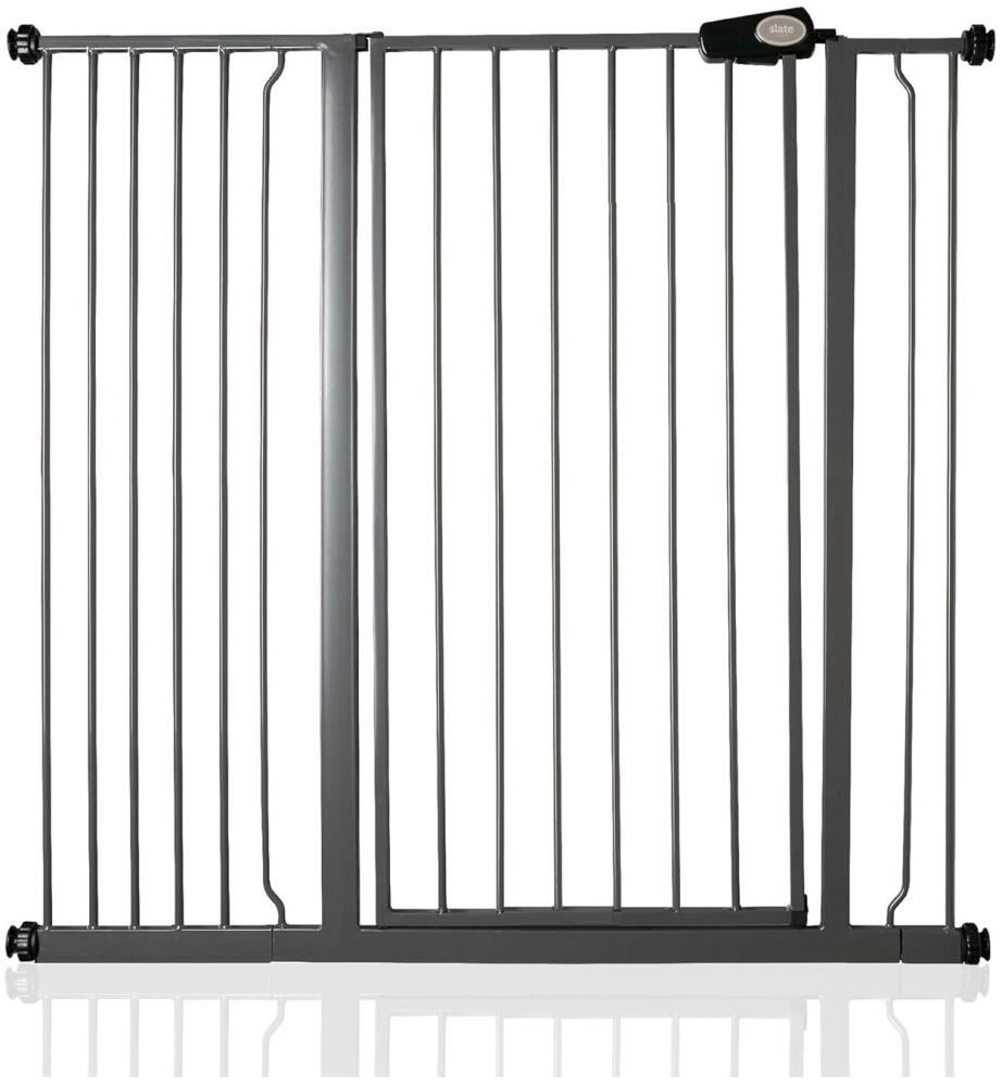 Safetots Extrahoher Metall-Sicherheitsgitter, Druckmontage, 113.8cm - 121.4cm, Schiefergrau, 104cm Höhe, Extrahohe Treppengitter, Gitter für hohe Babys, Einfache Installation Bild 1