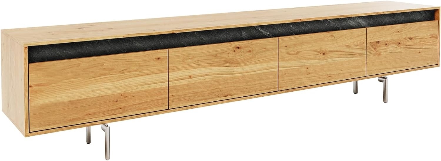 Designer-Lowboard Stonegrace 200 cm Eiche Natur Schiefer 4 Schübe Fuß Oval Edelstahl Bild 1