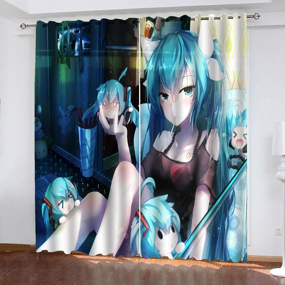 Fgolphd Verdunkelungsvorhang-Set 3D-Druck Anime Cartoons Hatsune Miku Vorhänge Für Kinderzimmer Schiebegardine Blickdicht Für Dekoration Wohnzimmer Esszimmer (150×166(BxH),5) Bild 1