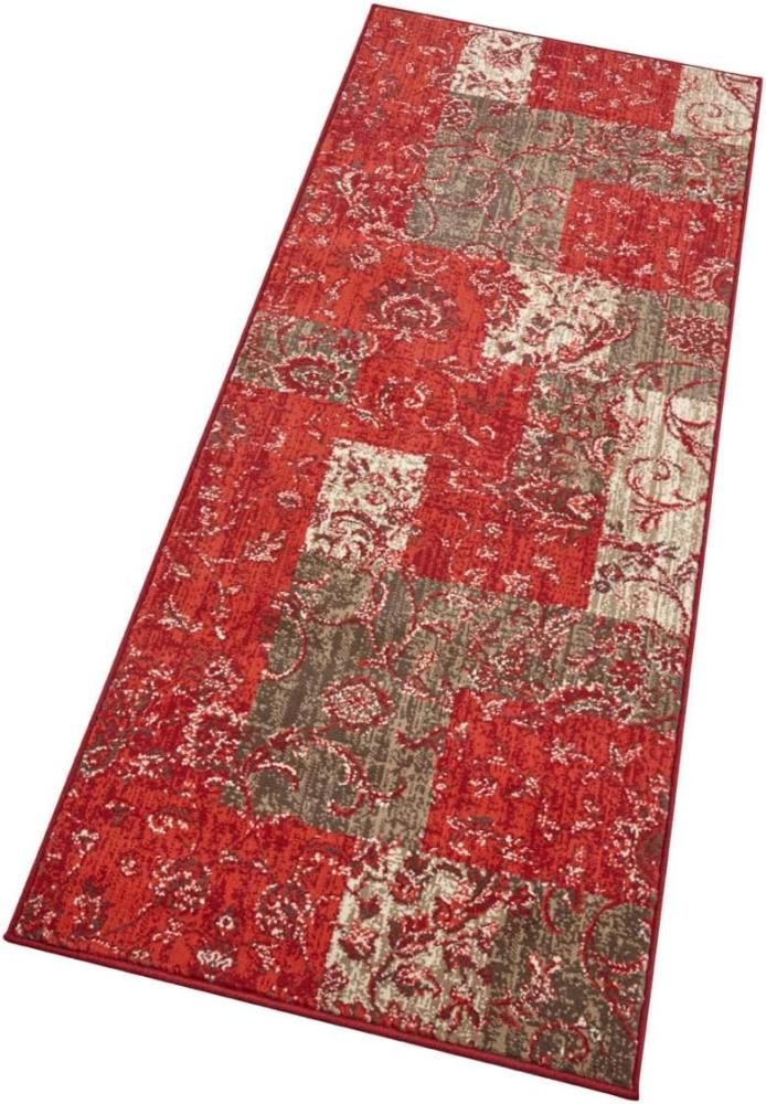 Kurzflor Teppich Kirie Rot Braun - 80x250x0,9cm Bild 1