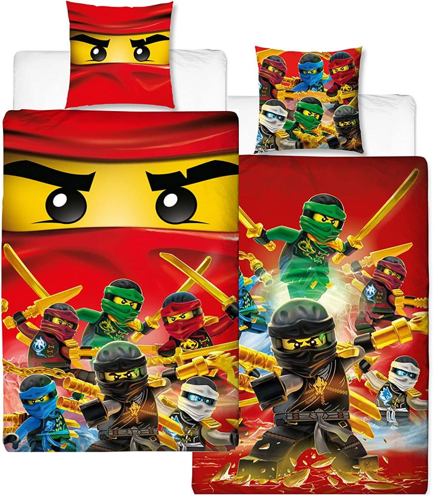 BERONAGE Kinderbettwäsche Lego Ninjago Champion Fire Bettwäsche Linon / Renforcé, 100% Baumwolle, 2 teilig, 135x200 + 80x80 cm Bild 1