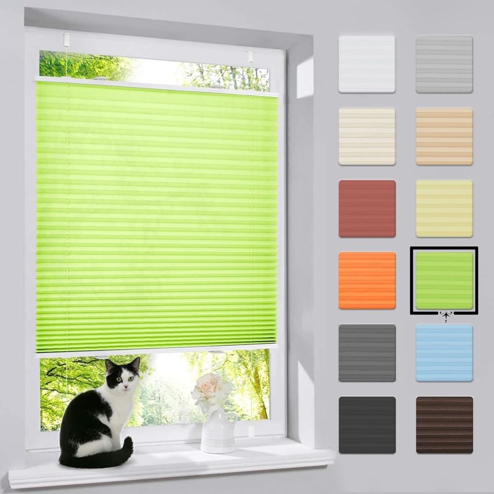 bobodeco Plissee ohne Bohren Klemmfix Faltrollo Jalousie Grün 100x120 cm (BxH), Plisseerollo Sichtschutz und Sonnenschutz Blickdicht Easyfix lichtdurchlässig Rollo für Fenster & Tür Bild 1