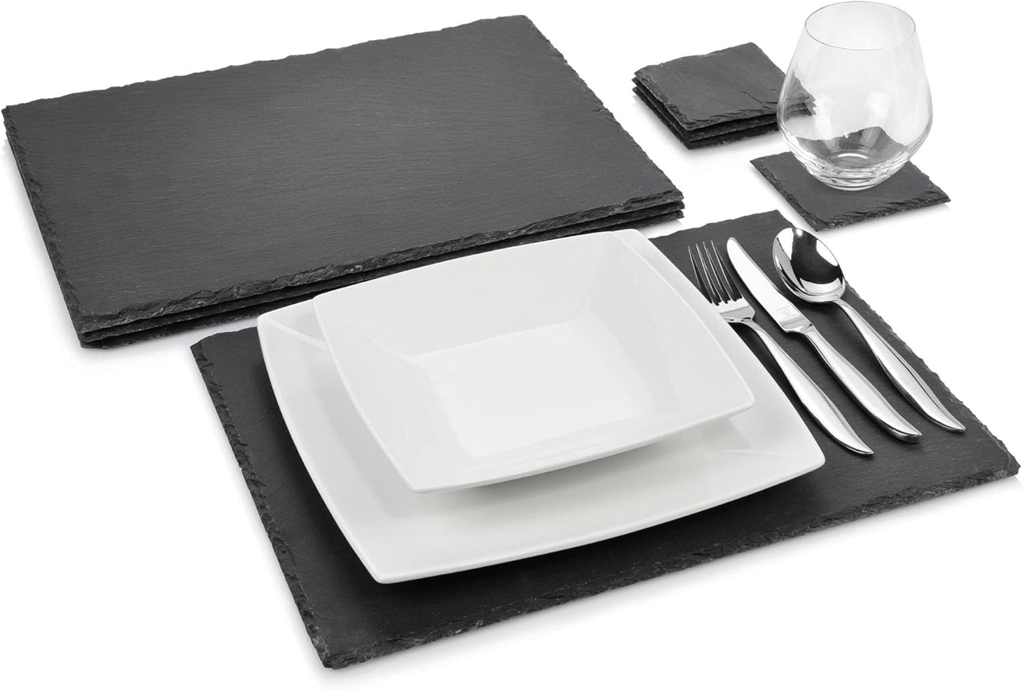 SÄNGER Servierplatte Schieferplatte Dinner, Schiefer, (Set, 8-tlg, Servierplatten 4x 40x30 cm, 4x 10x10 cm), lasiert Bild 1