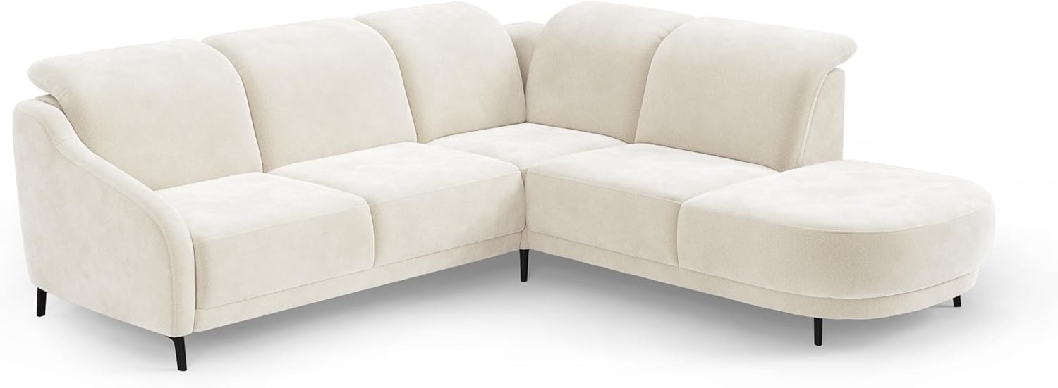 CAVADORE Ecksofa Blue/Eckcouch im modernen Design, inklusiv Kopfteilverstellung und mattschwarzen Metallfüßen / 258 x 93 x 249 / Mikrofaser, Naturweiß Bild 1