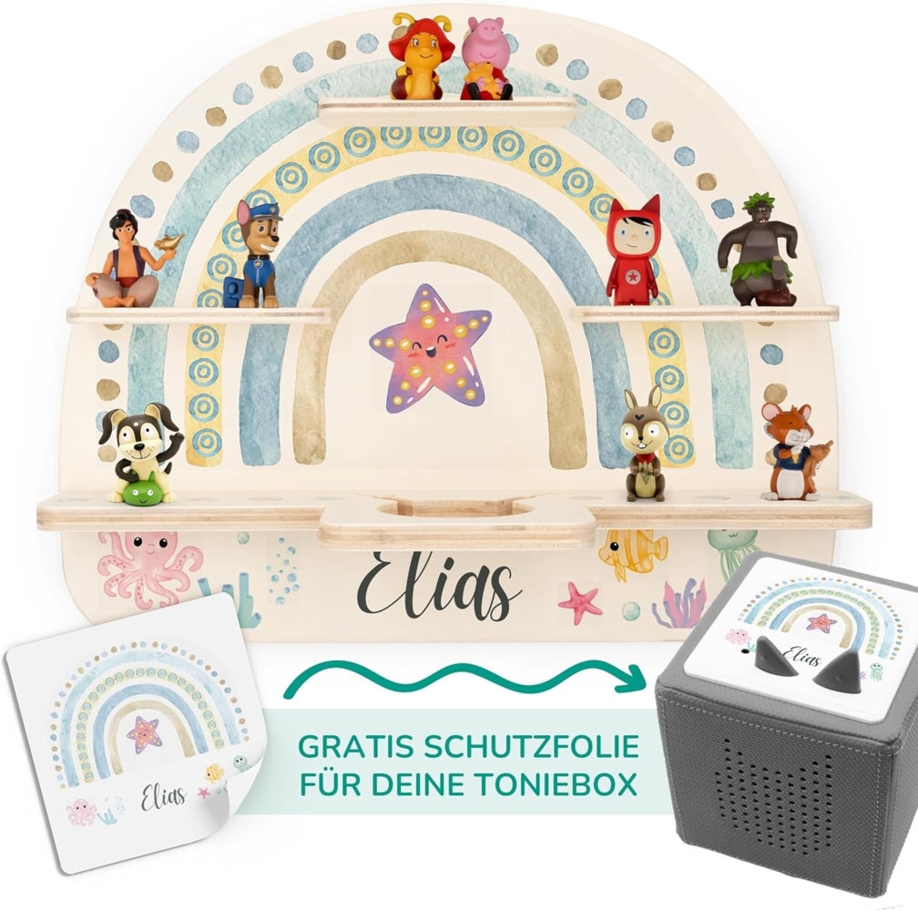 KIDSMOOD - Personalisiertes Tonie Regal für Kinderzimmer | Regenbogen Wand-Regal mit genügend Platz für Tonie-Hör-Figuren, Aussparung für Tonie-Musikbox & Kabelmanagement, Tonie Regal Mädchen & Jungen Bild 1