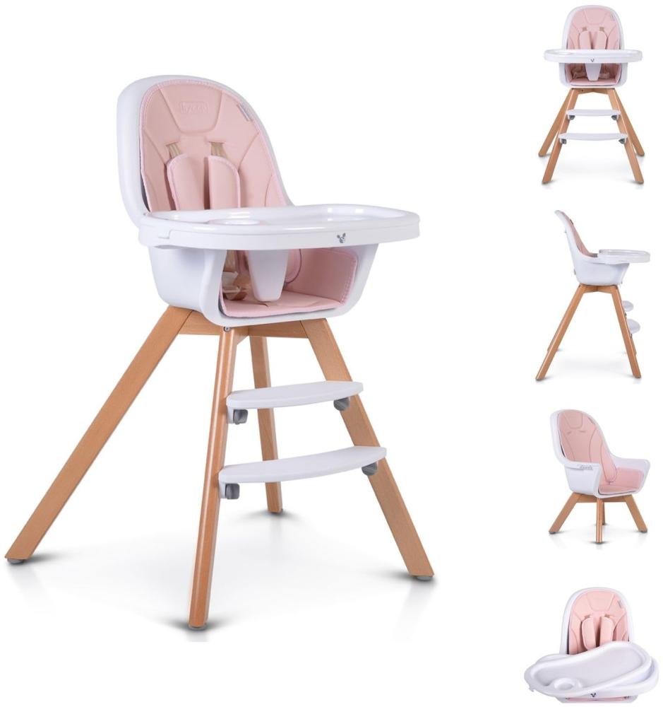 Cangaroo Hochstuhl 2 in 1 Hygge, Kinderstuhl, Tisch verstellbar, Gurt, Fußstütze rosa Bild 1