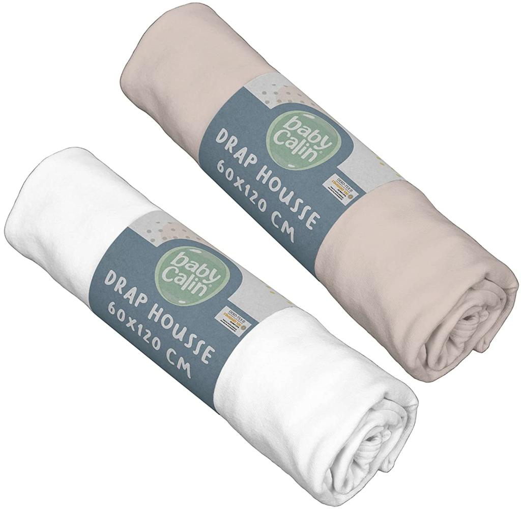 Babycalin 2-er Set Spannbettlaken, weiß/taupe 60x120 Bild 1
