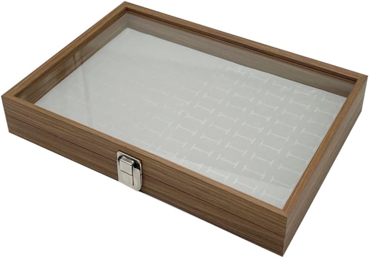 mixed24 Schmuckkasten Holz Ringlade 100 Schlitze Ringe Ohrringe Aufbewahrung, 100 Schlitze, Deckel aus Echtglas, Ringbox Ringkoffer Bild 1