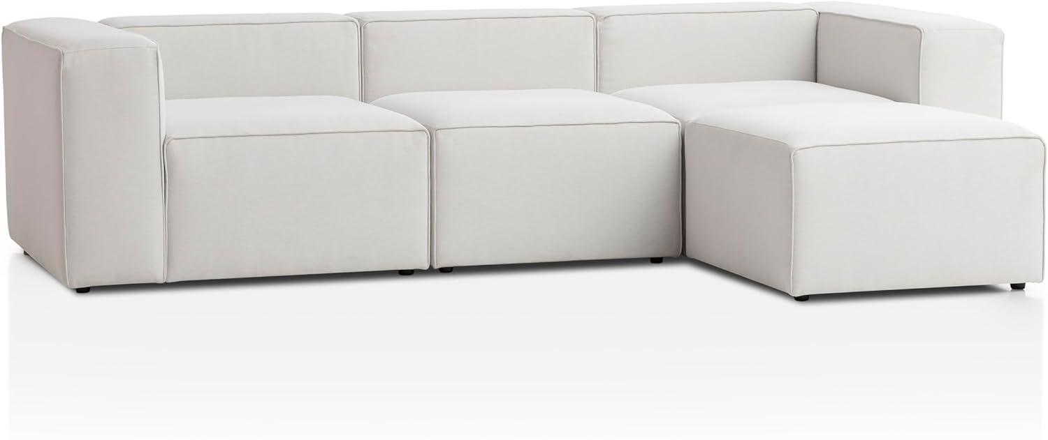 Traumnacht Genua Modular Ecksofa, individuell kombinierbare Wohnlandschaft aus Sitzelement mit Armteil Links, rechts, Sitzelement ohne Armteil und Hocker - strapazierfähiges Möbelgewebe, weiß Bild 1