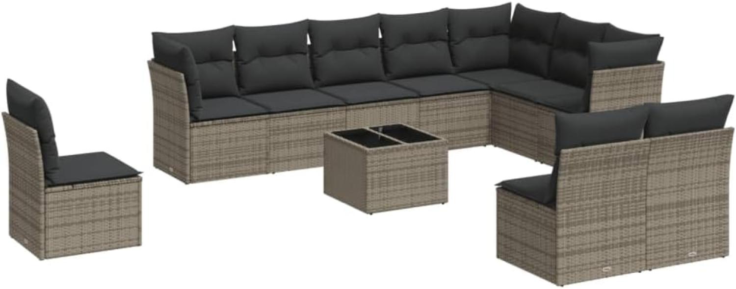 vidaXL 11-tlg. Garten-Sofagarnitur mit Kissen Grau Poly Rattan 3217810 Bild 1