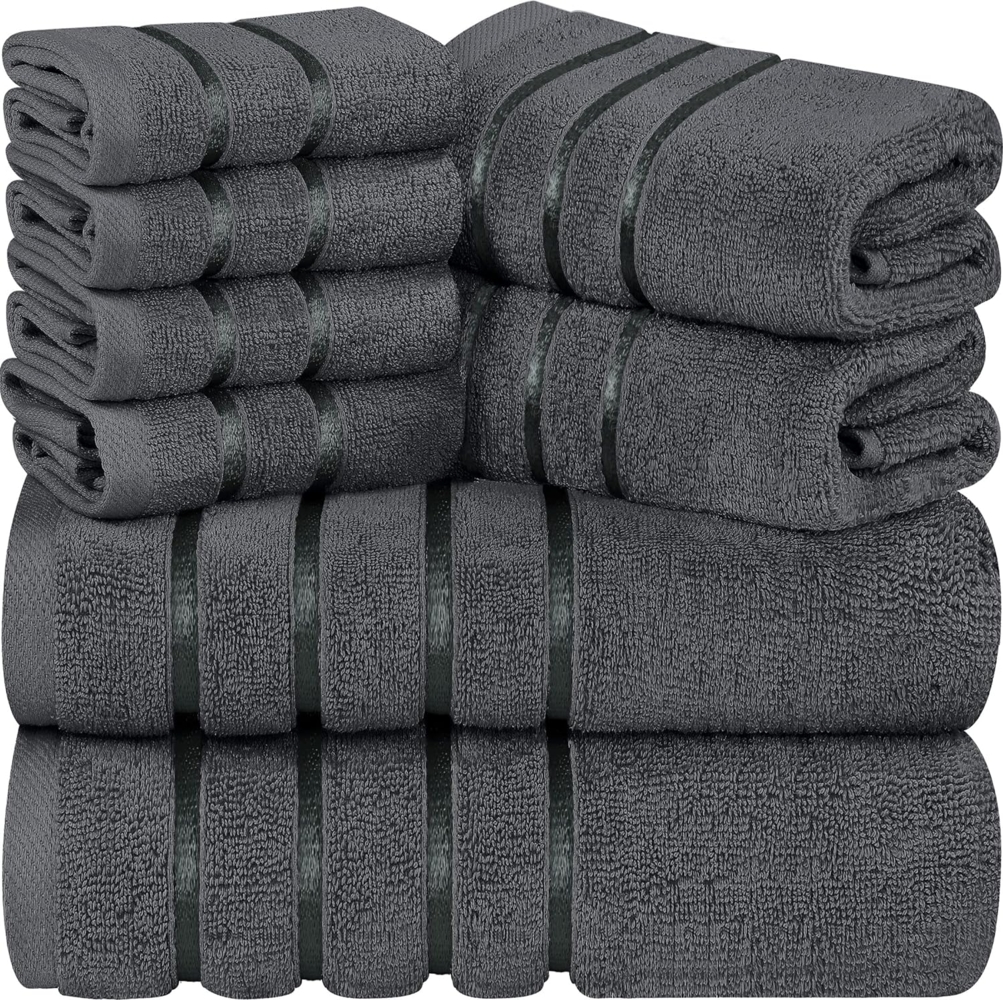 Utopia Towels 8-teiliges Luxus-Handtuch-Set, 2 Badetücher, 2 Handtücher und 4 Waschlappen, 600 g/m², 100% ringgesponnene Baumwolle, sehr saugfähige Viskose-Streifen-Handtücher, ideal für den Bild 1