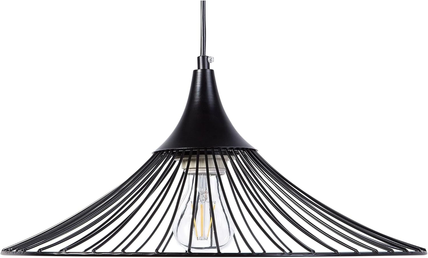 'Giona' Hängeleuchte Schwarz Metall Glühbirnen-Optik geschwungener Schirm mit Gitter in Trichterform für Wohnzimmer Esszimmer Minimalistischer Stil Bild 1