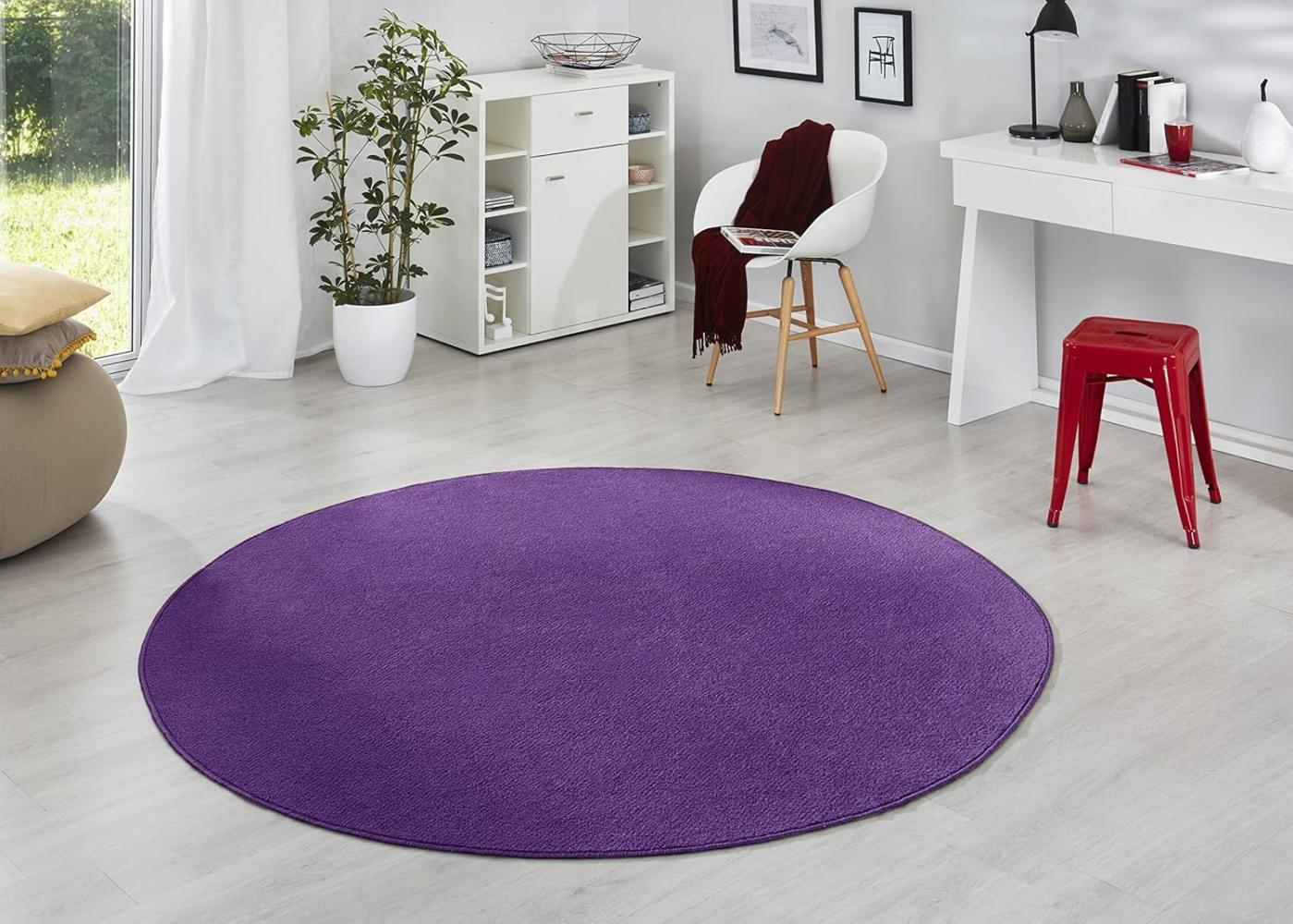 Runder Kurzflor Teppich Uni Fancy rund - violett - 133 cm Durchmesser Bild 1