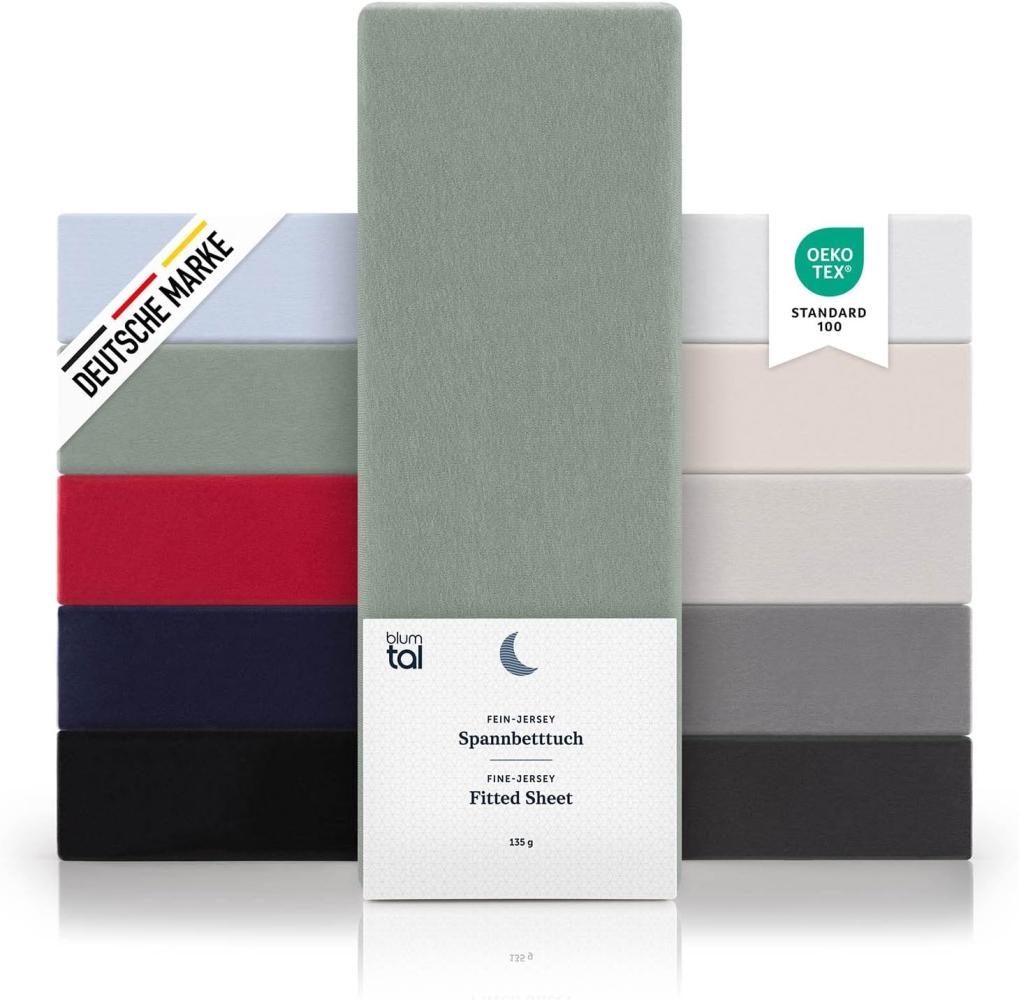 Blumtal® Spannbettlaken 90x190 cm Basics Jersey - Bettlaken 90x190 cm aus 100% Baumwolle - Oeko-TEX zertifiziertes Spannbetttuch 90x190 cm - Matratzenbezug 90x190 cm - Bettbezug - Summergreen - Grün Bild 1