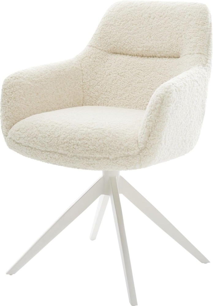 Drehstuhl Pejo-Flex Teddystoff Beige Kreuzgestell breit Weiß 360° drehbar Wippfunktion Taschenfederkern Bild 1