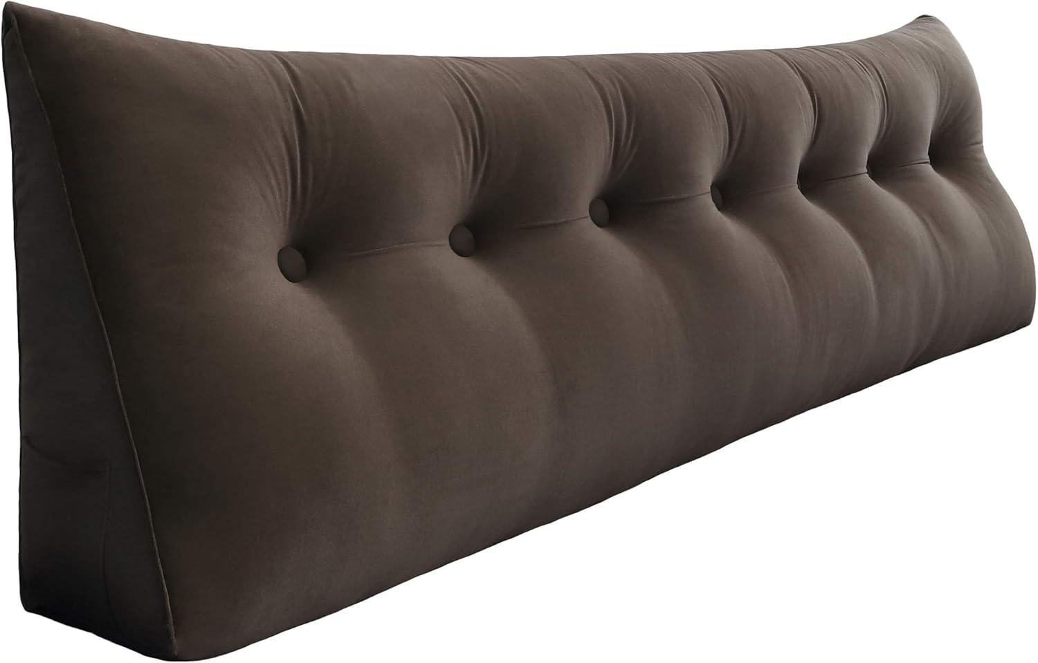 VERCART Großes Keil Lesekissen, Langes Bettruhe Rückenkissen, Dekoratives Kopfteilkissen, Dreieckiges Positionierungs Körperkissen für Tagesbett oder Couch, Samt Braun, 200cm Bild 1