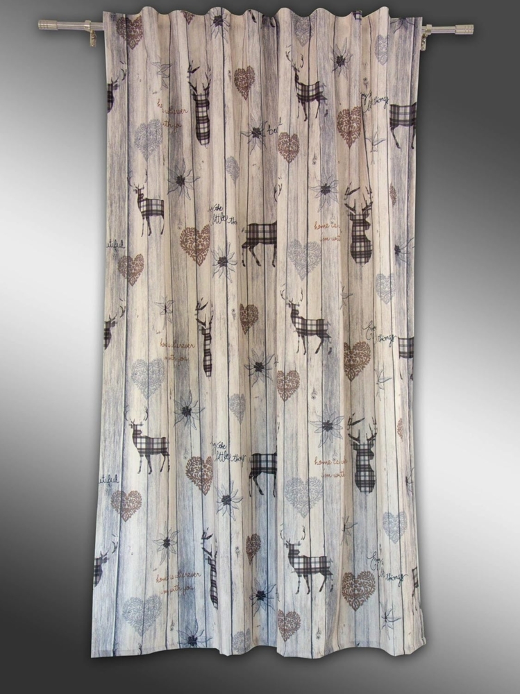 Clever-Kauf-24 Vorhang Schlaufenschal Hirsch Landhaus braun 135x145/ 175/ 245 (1 St), verdecketeSchlaufen, halbtransparent, Store Bild 1