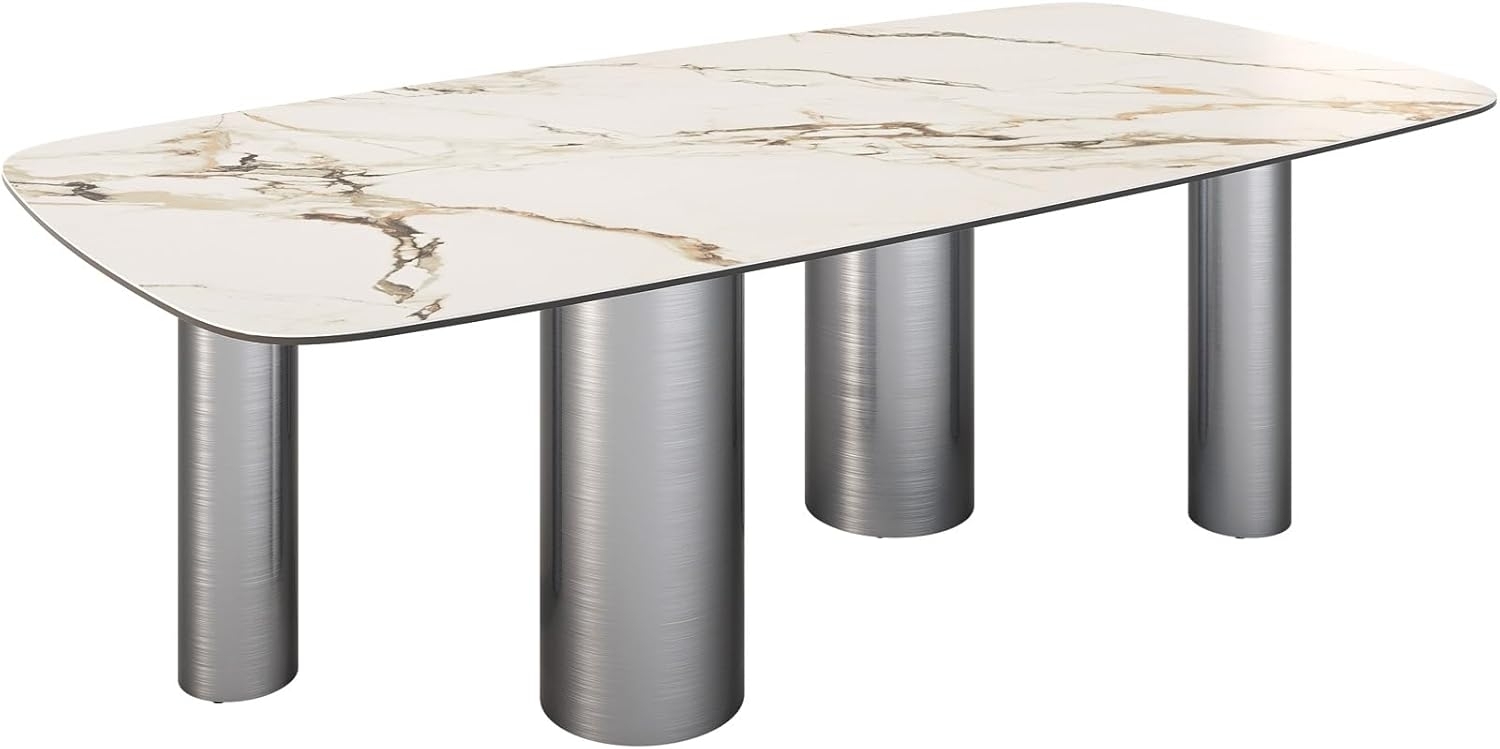 Esstisch Edge Boot 240x120cm Keramik Calacatta Luxe Weiß-Gold-Grau Pilier Edelstahl Bild 1