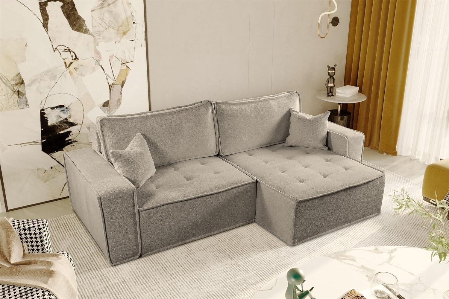 Ecksofa Schlafsofa FLOSI Stoff Raven Taupe Ottomane Rechts Bild 1