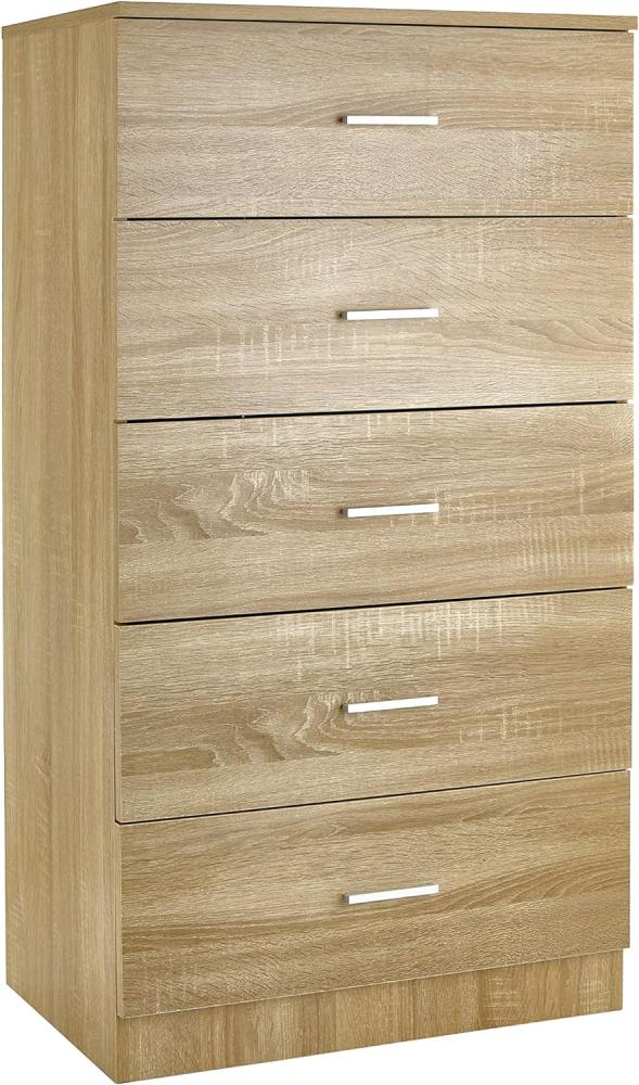 Baroni Home Kommode 5 Schubladen aus Melamin, Schrank für Schlafzimmer oder Wohnzimmer, moderner Schrank aus Eiche 60x40x110 cm Bild 1