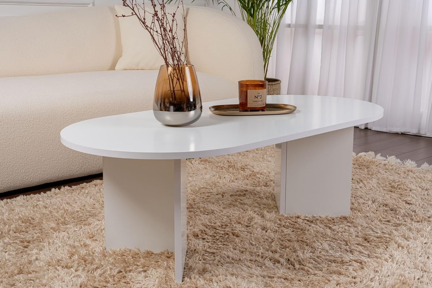 Hanah Home Stylish White Coffee Table, 119 x 60 x 39.8 cm | 100% Melamine Coated Particle Board, 18 mm Thick | Modern Design for Living Room & Lounge Bild 1