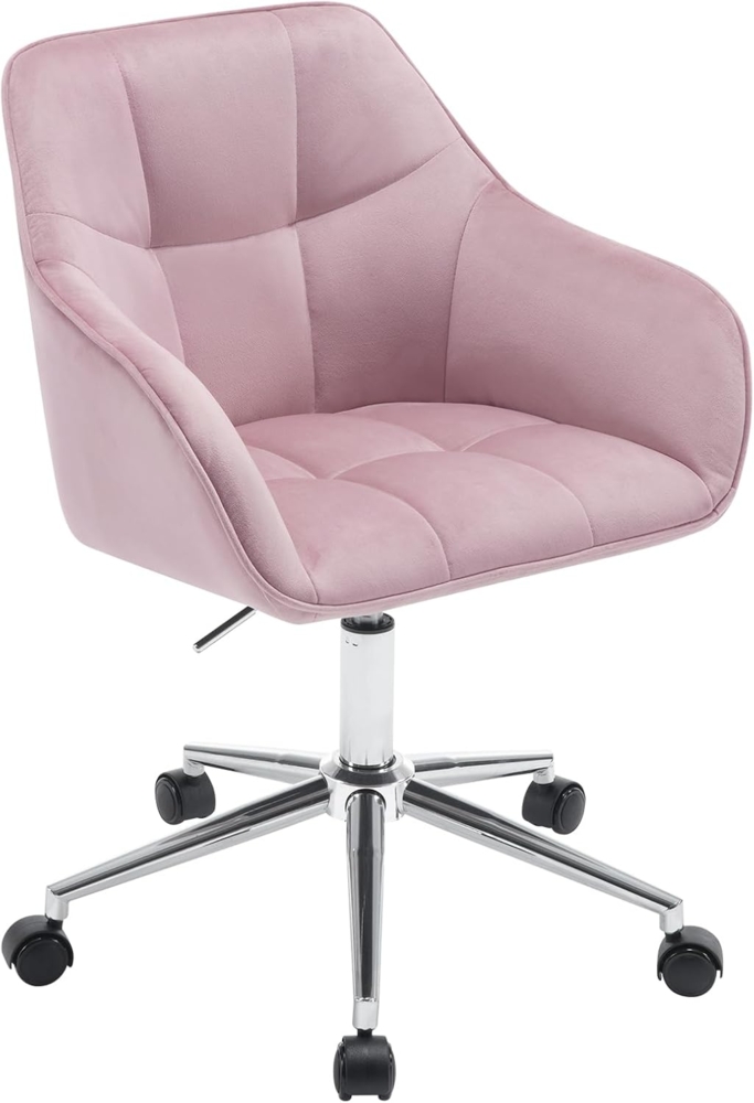 WOLTU Homeoffice Stuhl, Schreibtischstuhl, Drehstuhl, Schminkstuhl, höhenverstellbar, bis 150 kg belastbar, mit Armlehnen Samtsitz, für Schlafzimmer Büro Wohnzimmer, Rosa+Silber BS145rsw Bild 1