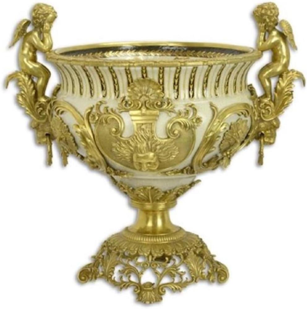 Casa Padrino Luxus Barock Porzellan Blumentopf Engel Weiß / Gold H. 60 cm - Prunkvoller Porzellan Pflanzentopf - Barock Porzellan Deko Accessoires Bild 1