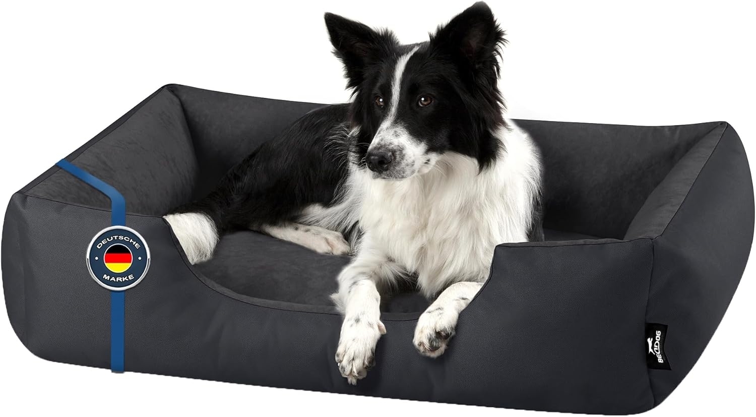 BedDog Hundebett ZARA, Hundekissen mit abziehbaren waschbaren Bezug, Hundekorb, Hundesofa, für kleine, große, mittel-große Hunde (L) ca. 80x65x18cm, GRAFIT (graphit) Bild 1