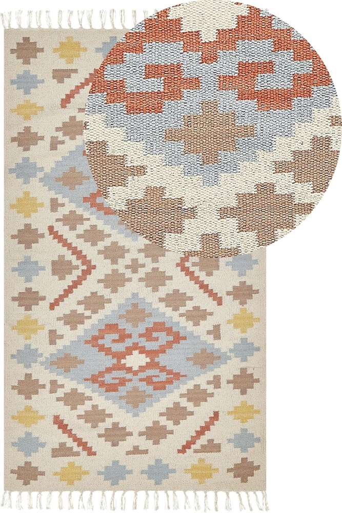 Kelim Teppich Baumwolle mehrfarbig 80 x 150 cm geometrisches Muster Kurzflor ATAN Bild 1