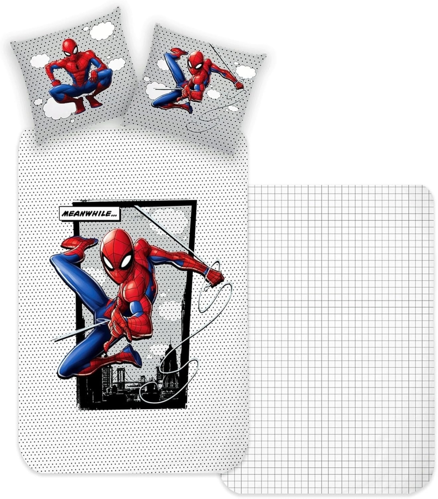 JACK Kinderbettwäsche Spider-Man Marvel 135x200cm Grau Rot, Renforcé, 2 teilig, Disney Home, mit Reißverschluss Bild 1