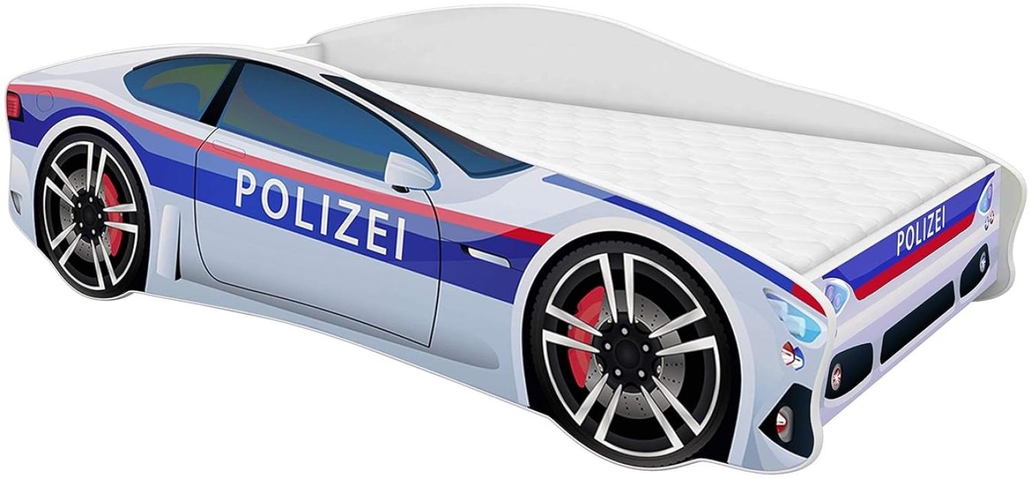 ACMA Kinderbett Auto-Bett Polizei mit Rausfallschutz, Lattenrost und Matratze (Polizei 3, 160x80 cm) Bild 1