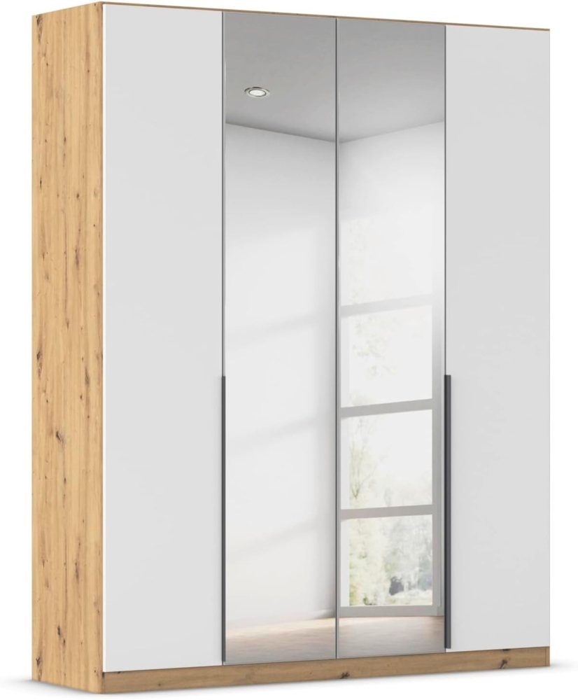 Rauch Möbel Alabama, Kleiderschrank, Garderobenschrank, 4-türig, Spiegel, Zubehör Classic, 2 Kleiderstangen, 7 Einlegeböden, Farbe Weiß/Eiche Artisan, Holz, Griff Grau metallic, 181 x 229 x 54 cm Bild 1