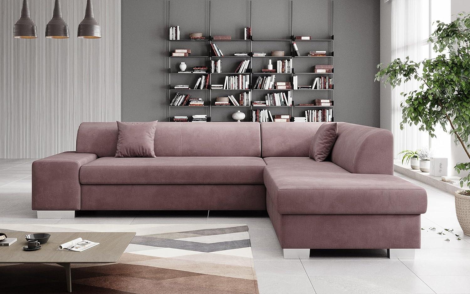 Designer Sofa Pina mit Schlaf- und Klappfunktion Samt Rosé Rechts Bild 1